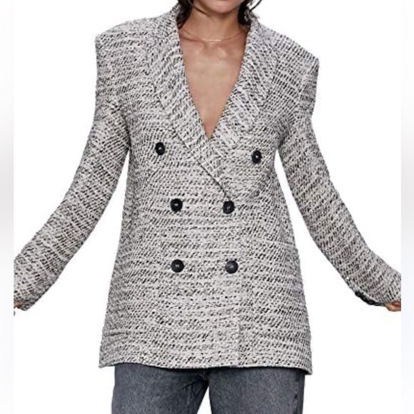 [S] Zara Women Double-breasted tweed Blazer - Picture 2 of 12